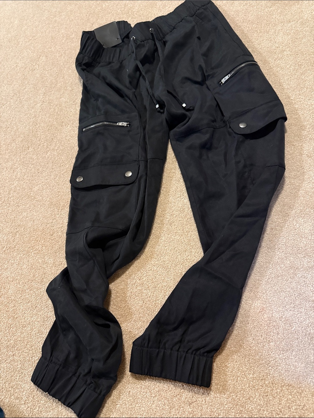 Banana Republic Factory Black Men’s Cargo Joggers with Zip & Snap Pockets